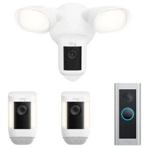 spotlight cam pro 2 pack with floodlight cam wired pro and ring wired video doorbell pro