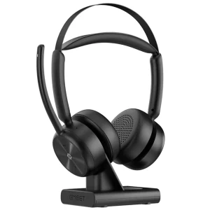 emeet geniuscall wireless on ear headset with charging base black hs80