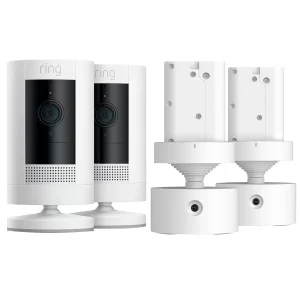 ring stick up cam 2 pack and pan tilt mount with indooroutdoor power adapter 2 pack