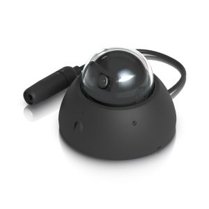 Black dome security camera with cable