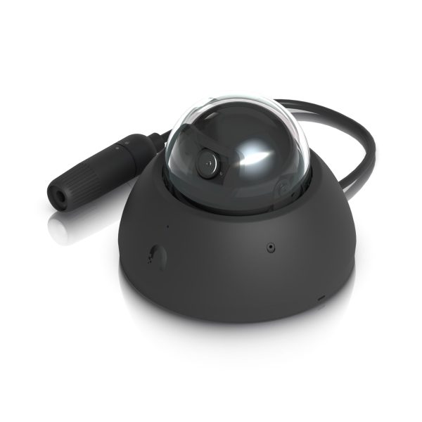 Black dome security camera with cable